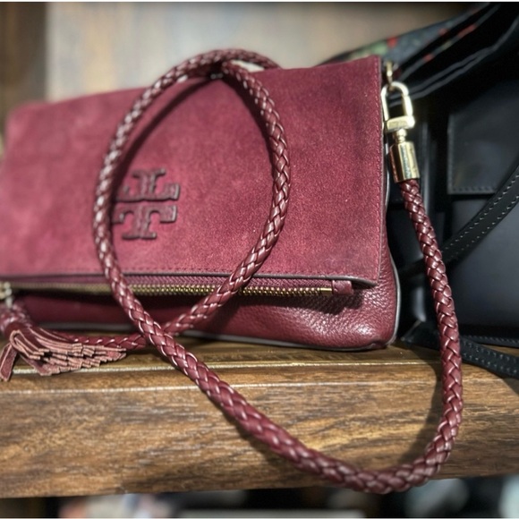 Tory Burch Burgundy/Red Suede Clutch - Picture 2 of 4